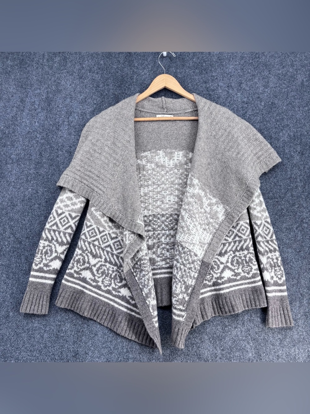 Abercrombie & Fitch Gray Fair Isle Waterfall Cardigan Women’s S Cozy Boho Chic